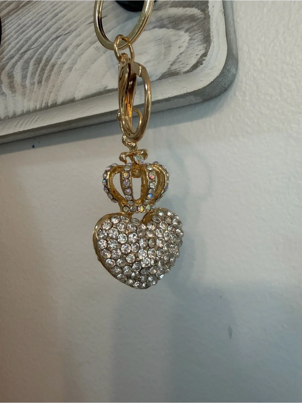 Princess Bundle Gold-Trim White Headband and Gold Crystal Heart Keychain